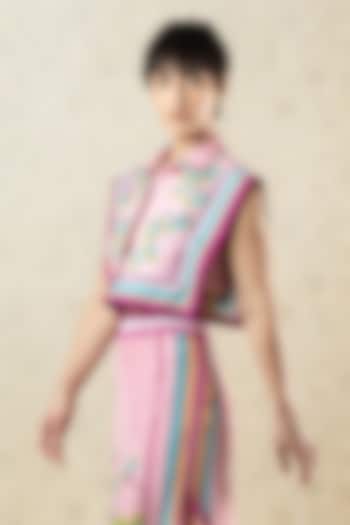 Pink Crepe Printed Statement Crop Top by Limerick By Abirr N' Nanki at Pernia's Pop Up Shop