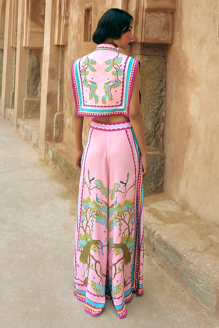 Pink Crepe Printed Statement Crop Top by Limerick By Abirr N' Nanki at Pernia's Pop Up Shop