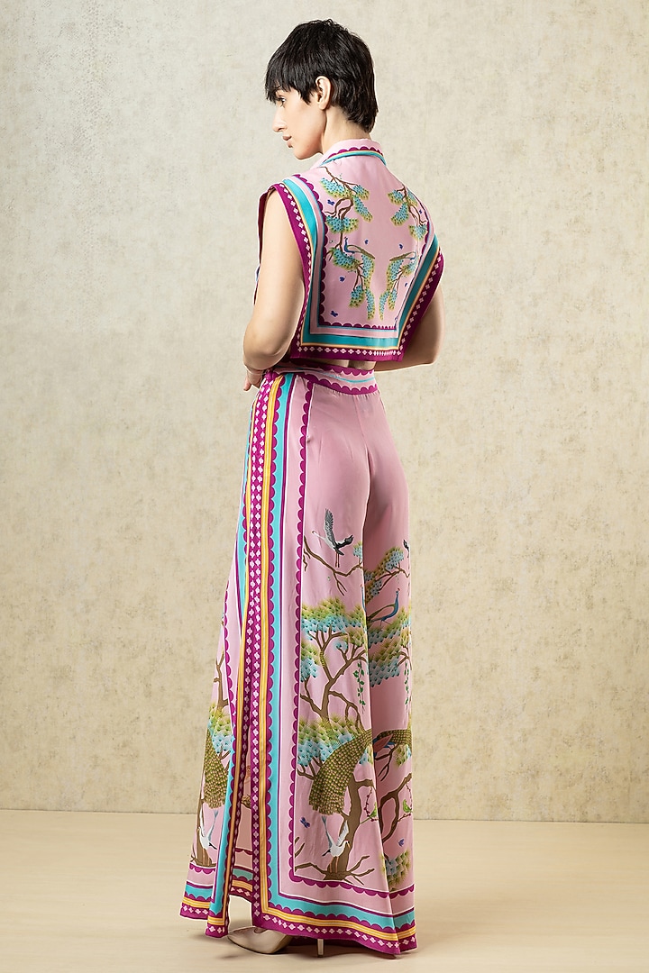 Pink Crepe Printed Statement Crop Top by Limerick By Abirr N' Nanki at Pernia's Pop Up Shop