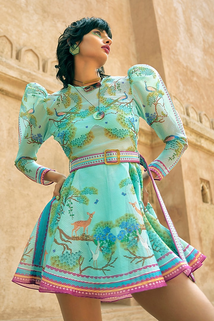 Mint Stripe Textured Organza Printed Vacation Dress by Limerick By Abirr N' Nanki at Pernia's Pop Up Shop
