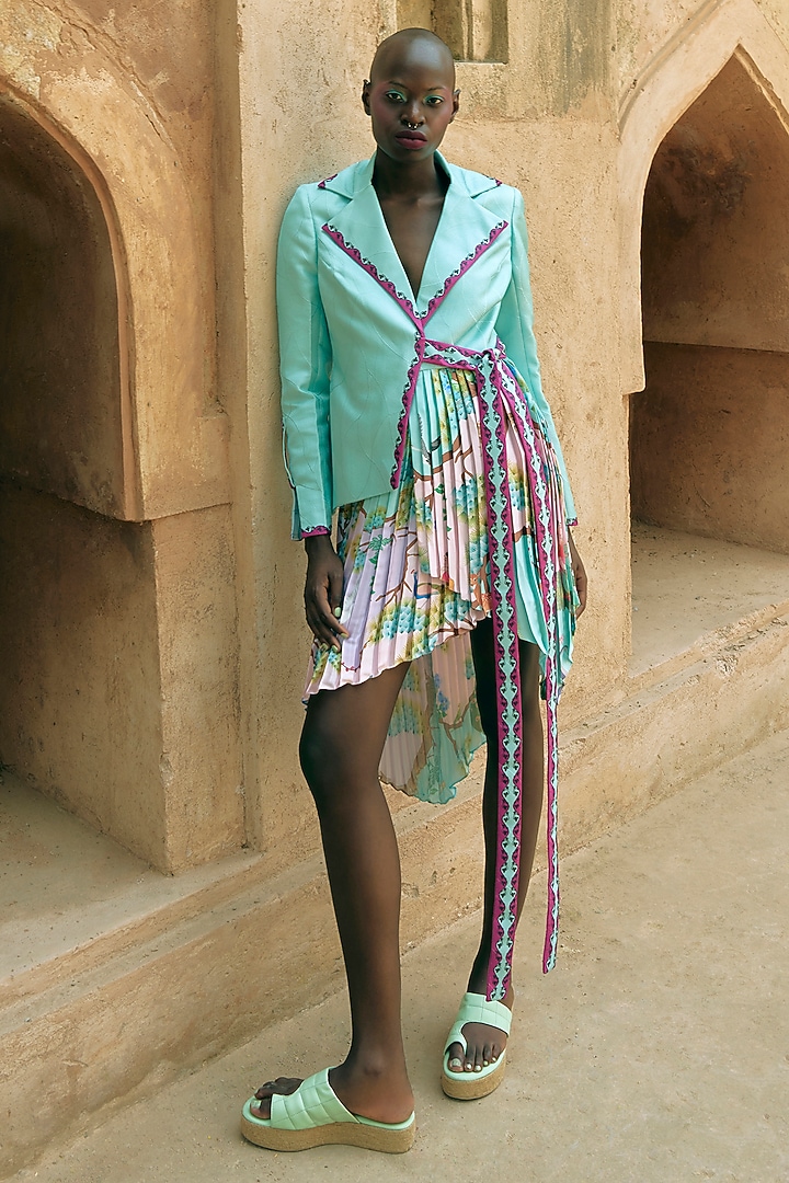 Mint Scalloped Textured Satin Jacket by Limerick By Abirr N' Nanki at Pernia's Pop Up Shop