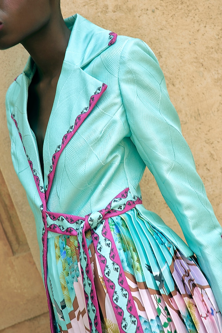 Mint Scalloped Textured Satin Jacket by Limerick By Abirr N' Nanki at Pernia's Pop Up Shop