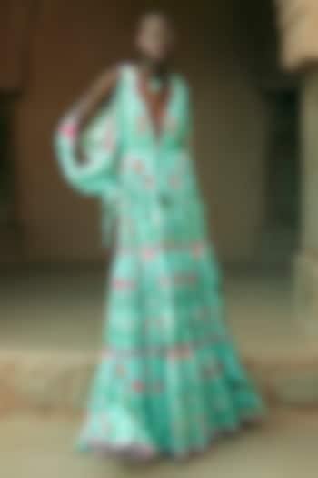 Green Crepe Floral Printed Maxi Vacation Dress by Limerick By Abirr N' Nanki at Pernia's Pop Up Shop