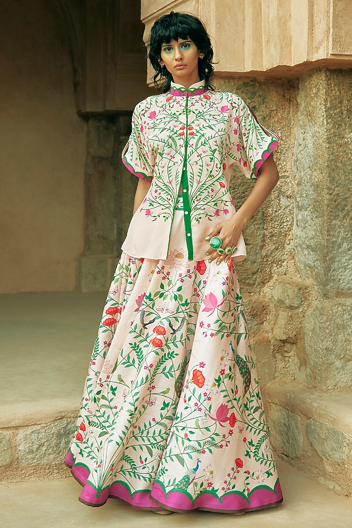 Multi-Coloured Crepe Embroidered Statement Shirt by Limerick By Abirr N' Nanki at Pernia's Pop Up Shop