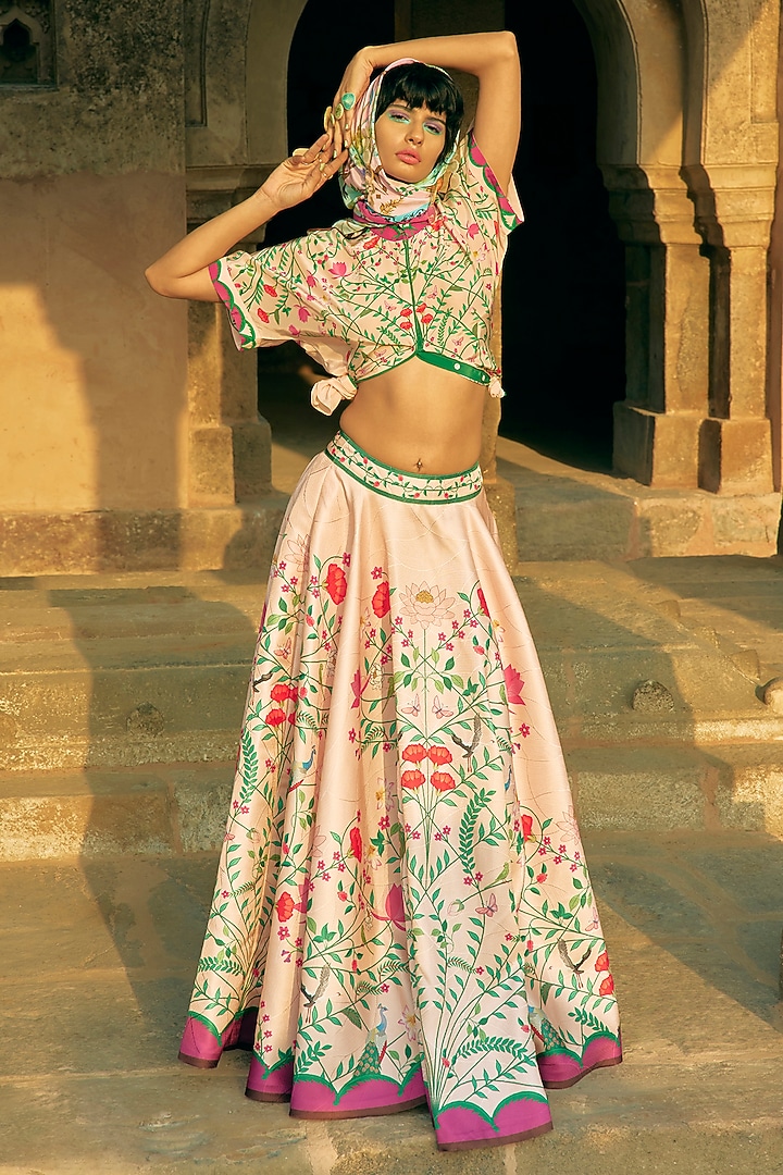 Multi-Coloured Textured Satin Floral Printed Skirt by Limerick By Abirr N' Nanki at Pernia's Pop Up Shop