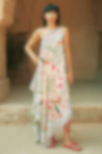 Blush Pink Crepe One Shoulder Printed Summer Dress by Limerick By Abirr N' Nanki at Pernia's Pop Up Shop