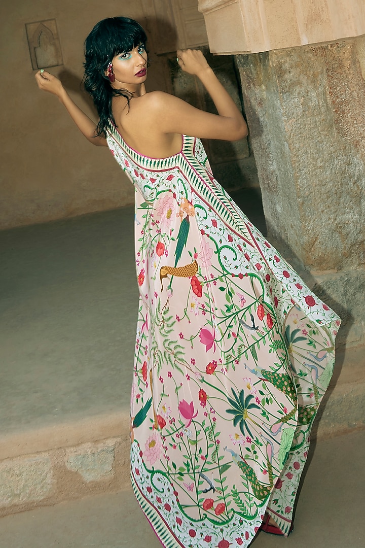 Blush Pink Crepe One Shoulder Printed Summer Dress by Limerick By Abirr N' Nanki at Pernia's Pop Up Shop