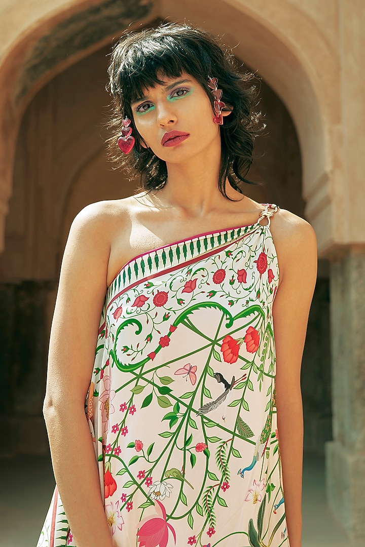 Blush Pink Crepe One Shoulder Printed Summer Dress by Limerick By Abirr N' Nanki at Pernia's Pop Up Shop