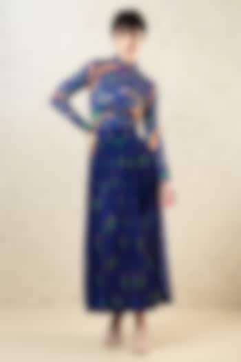 Navy Polyester Spandex Printed Full Sleeve Top by Limerick By Abirr N' Nanki at Pernia's Pop Up Shop