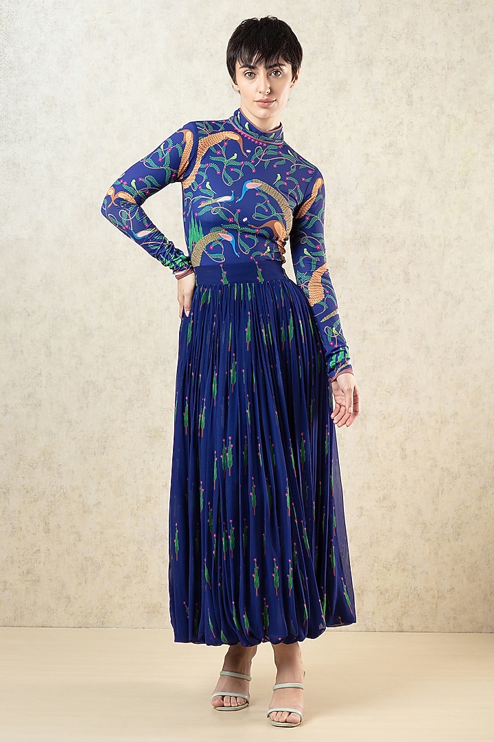 Navy Polyester Spandex Printed Full Sleeve Top by Limerick By Abirr N' Nanki at Pernia's Pop Up Shop