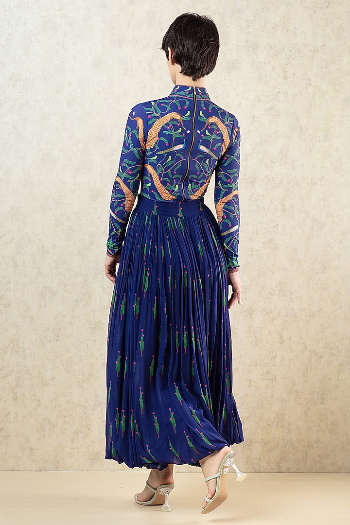 Navy Polyester Spandex Printed Full Sleeve Top by Limerick By Abirr N' Nanki at Pernia's Pop Up Shop