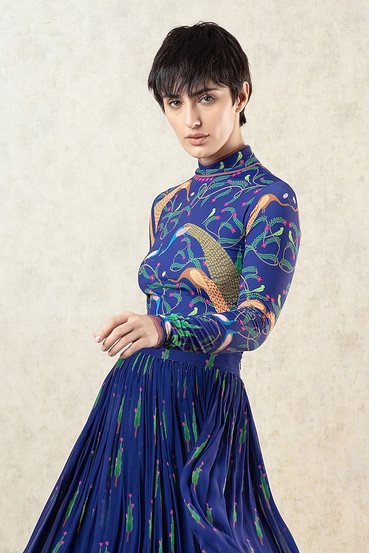 Navy Polyester Spandex Printed Full Sleeve Top by Limerick By Abirr N' Nanki at Pernia's Pop Up Shop