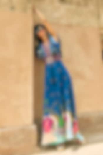 Navy Crepe Kangra Printed Statement Jumpsuit by Limerick By Abirr N' Nanki at Pernia's Pop Up Shop