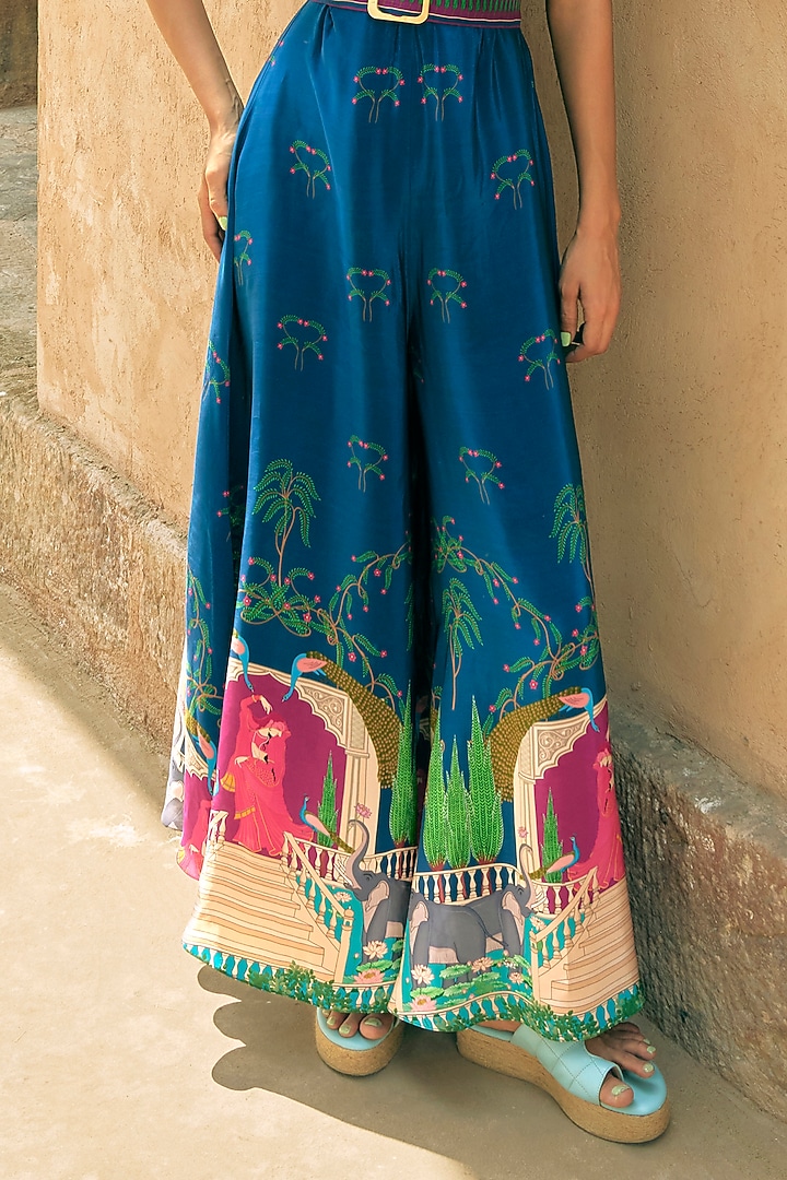 Navy Crepe Kangra Printed Statement Jumpsuit by Limerick By Abirr N' Nanki at Pernia's Pop Up Shop