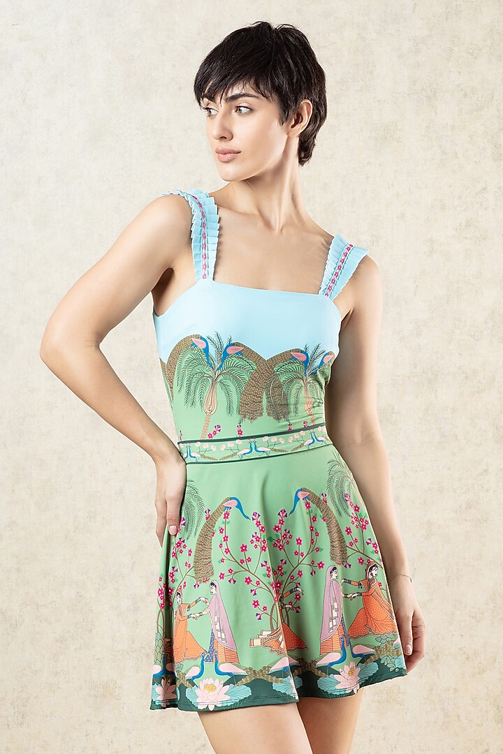 Multicoloured Polyester Spandex Printed Swim Skirt by Limerick By Abirr N' Nanki at Pernia's Pop Up Shop
