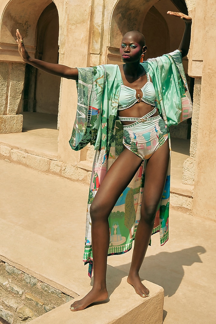 Multicoloured Polyester Spandex Printed Bikini Set by Limerick By Abirr N' Nanki at Pernia's Pop Up Shop