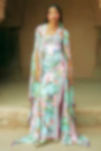 Multicoloured Crepe Printed Cape by Limerick By Abirr N' Nanki at Pernia's Pop Up Shop