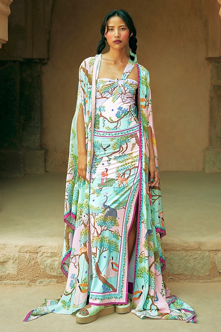 Multicoloured Crepe Printed Cape by Limerick By Abirr N' Nanki at Pernia's Pop Up Shop