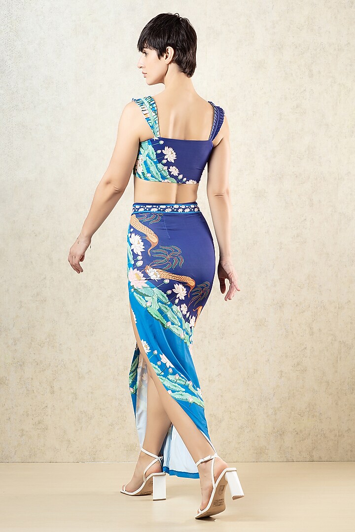 Midnight Blue Polyester & Spandex Printed Swim Skirt by Limerick By Abirr N' Nanki at Pernia's Pop Up Shop