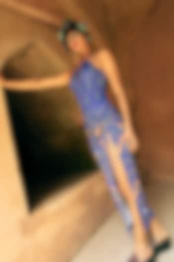 Blue Polyester & Spandex Printed Monokini by Limerick By Abirr N' Nanki at Pernia's Pop Up Shop
