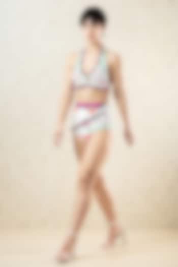 Multicoloured Spandex Kangra Miniature Print Bikini Set by Limerick By Abirr N' Nanki at Pernia's Pop Up Shop
