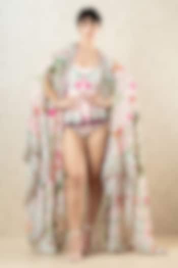 Blush Pink Spandex Printed Monokini & Skirt by Limerick By Abirr N' Nanki at Pernia's Pop Up Shop