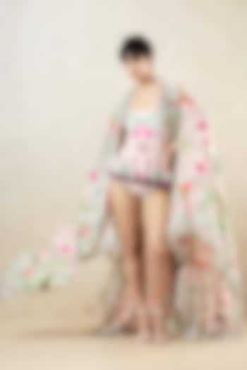 Multicoloured Crepe Kangra Miniature Print Cape by Limerick By Abirr N' Nanki at Pernia's Pop Up Shop