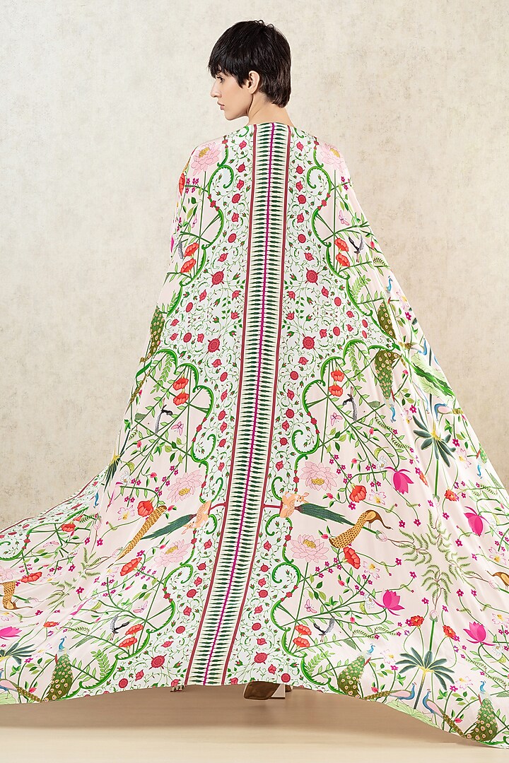 Multicoloured Crepe Kangra Miniature Print Cape by Limerick By Abirr N' Nanki at Pernia's Pop Up Shop