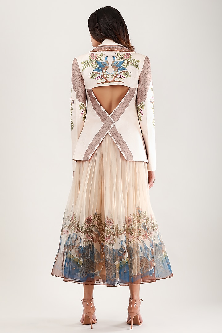 Multi-Colored Scallop Textured Satin Printed & Embroidered Jacket by Limerick By Abirr N' Nanki at Pernia's Pop Up Shop