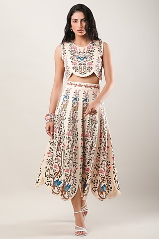Multi-Colored Cotton Satin Embroidered & Printed Top by Limerick By Abirr N' Nanki