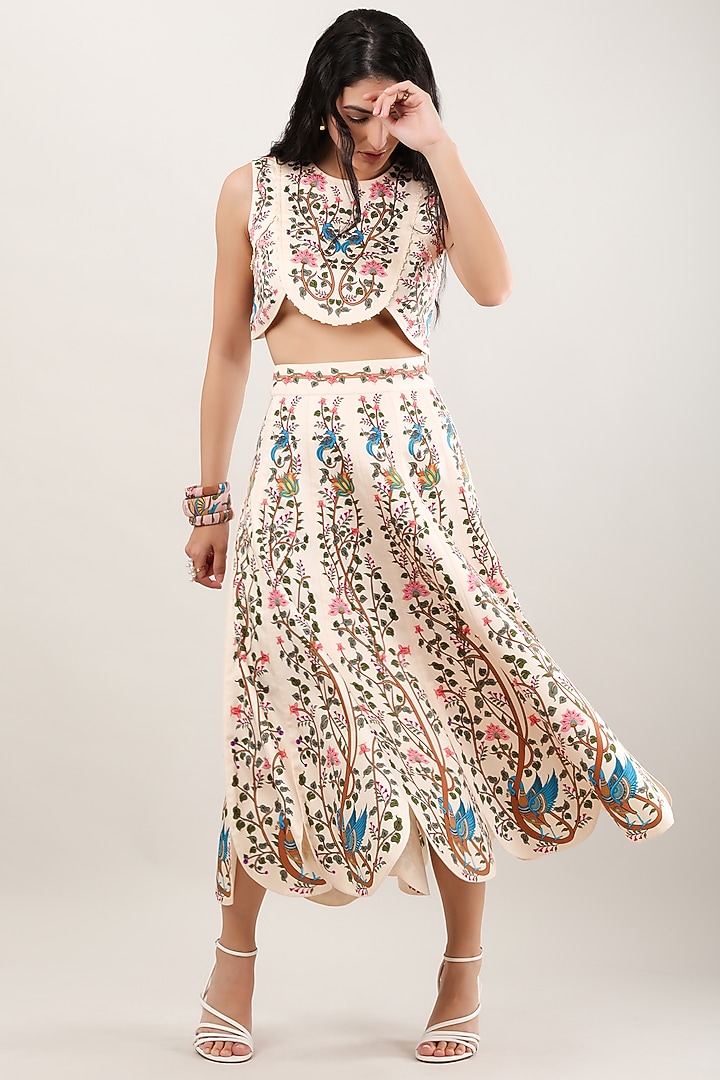Multi-Colored Cotton Satin Embroidered & Printed Top by Limerick By Abirr N' Nanki at Pernia's Pop Up Shop