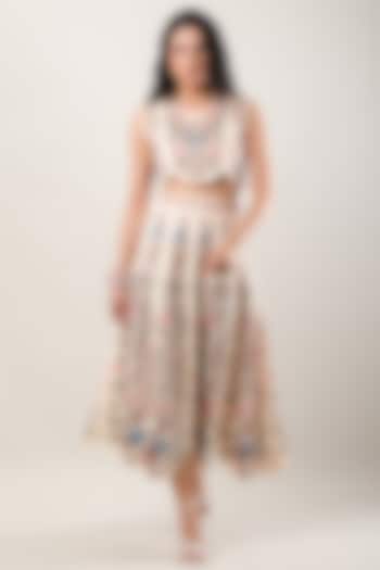 Multi-Colored Cotton Satin Embroidered & Printed Midi Skirt by Limerick By Abirr N' Nanki at Pernia's Pop Up Shop