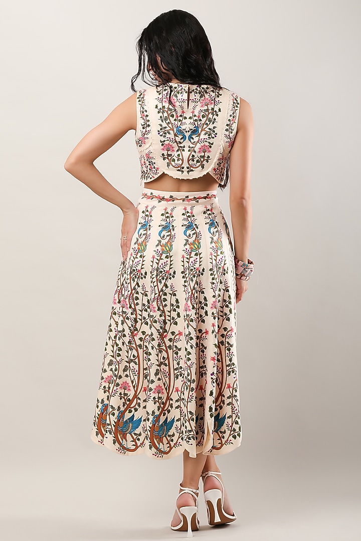 Multi-Colored Cotton Satin Embroidered & Printed Midi Skirt by Limerick By Abirr N' Nanki at Pernia's Pop Up Shop