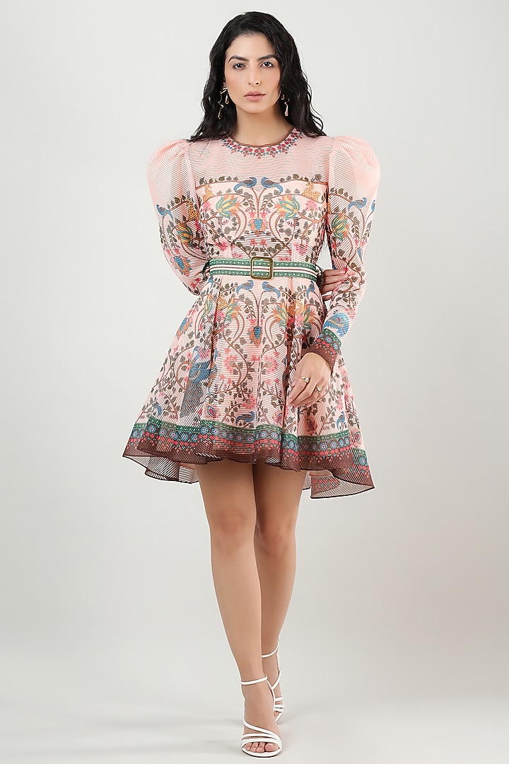 Multi-Colored Organza Printed Flared Mini Vacation Dress by Limerick By Abirr N' Nanki at Pernia's Pop Up Shop