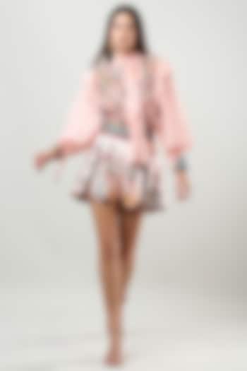 Blush Pink Scallop Textured Satin Printed Shorts by Limerick By Abirr N' Nanki at Pernia's Pop Up Shop