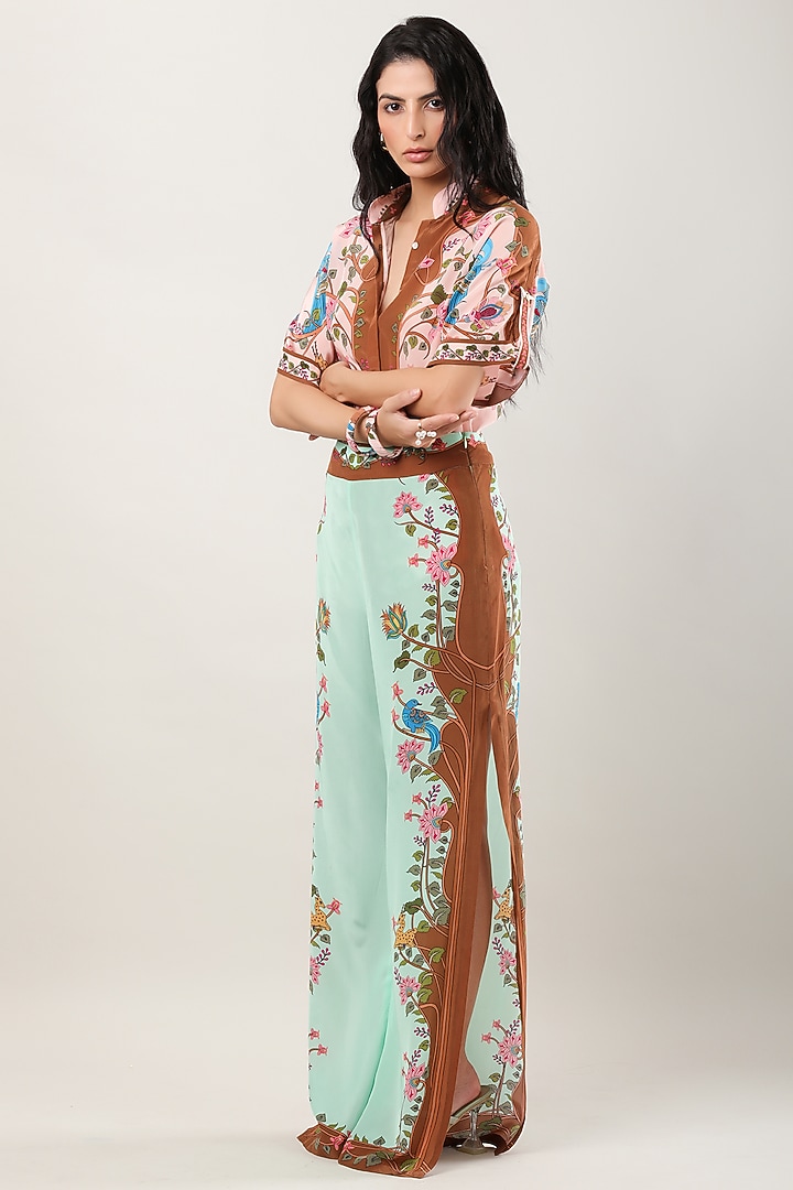 Green Crepe Printed Shirt by Limerick By Abirr N' Nanki at Pernia's Pop Up Shop