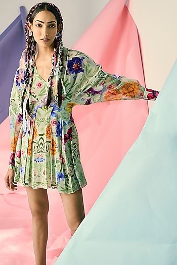 Mint Green Printed Summer Dress by Limerick By Abirr N' Nanki at Pernia's Pop Up Shop