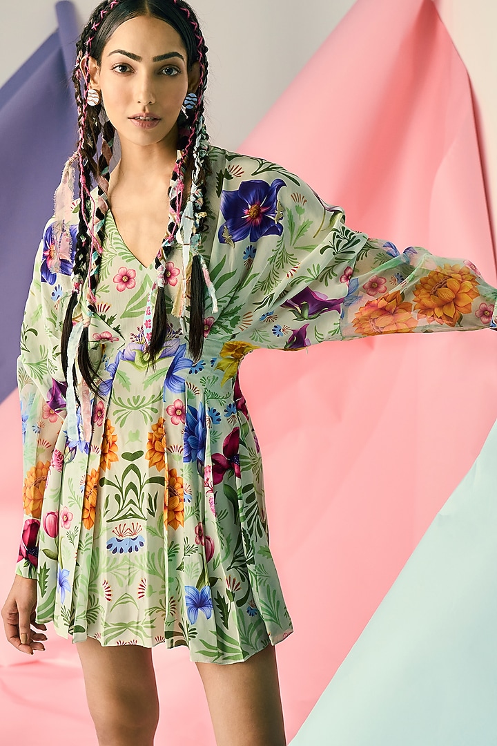 Mint Green Printed Summer Dress by Limerick By Abirr N' Nanki at Pernia's Pop Up Shop