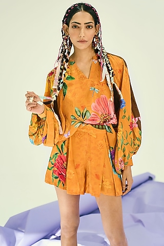Orange Printed Top by Limerick By Abirr N' Nanki