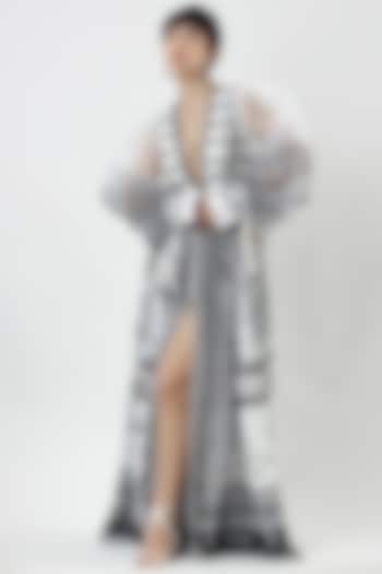 White & Black Crepe Printed Maxi Vacation Dress by Limerick By Abirr N' Nanki at Pernia's Pop Up Shop