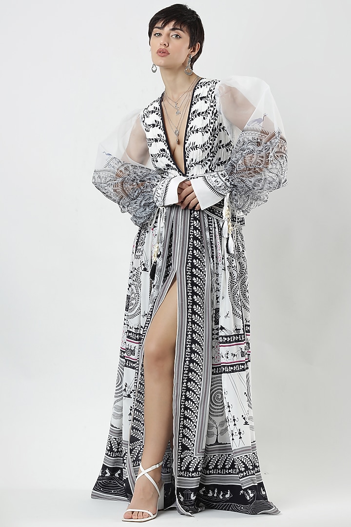 White & Black Crepe Printed Maxi Vacation Dress by Limerick By Abirr N' Nanki at Pernia's Pop Up Shop