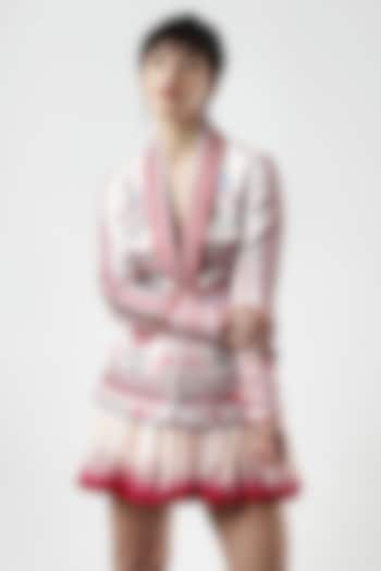 Ivory & Red Textured Satin Printed Jacket by Limerick By Abirr N' Nanki at Pernia's Pop Up Shop