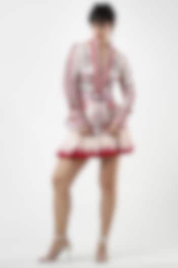 Ivory & Red Georgette Mini Skirt by Limerick By Abirr N' Nanki at Pernia's Pop Up Shop