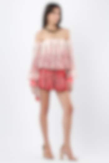 Ivory & Red Georgette Printed Off-Shoulder Top by Limerick By Abirr N' Nanki at Pernia's Pop Up Shop