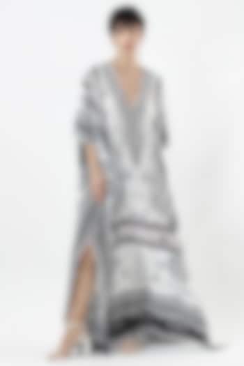 Ivory & Black Crepe Printed Kaftan by Limerick By Abirr N' Nanki at Pernia's Pop Up Shop