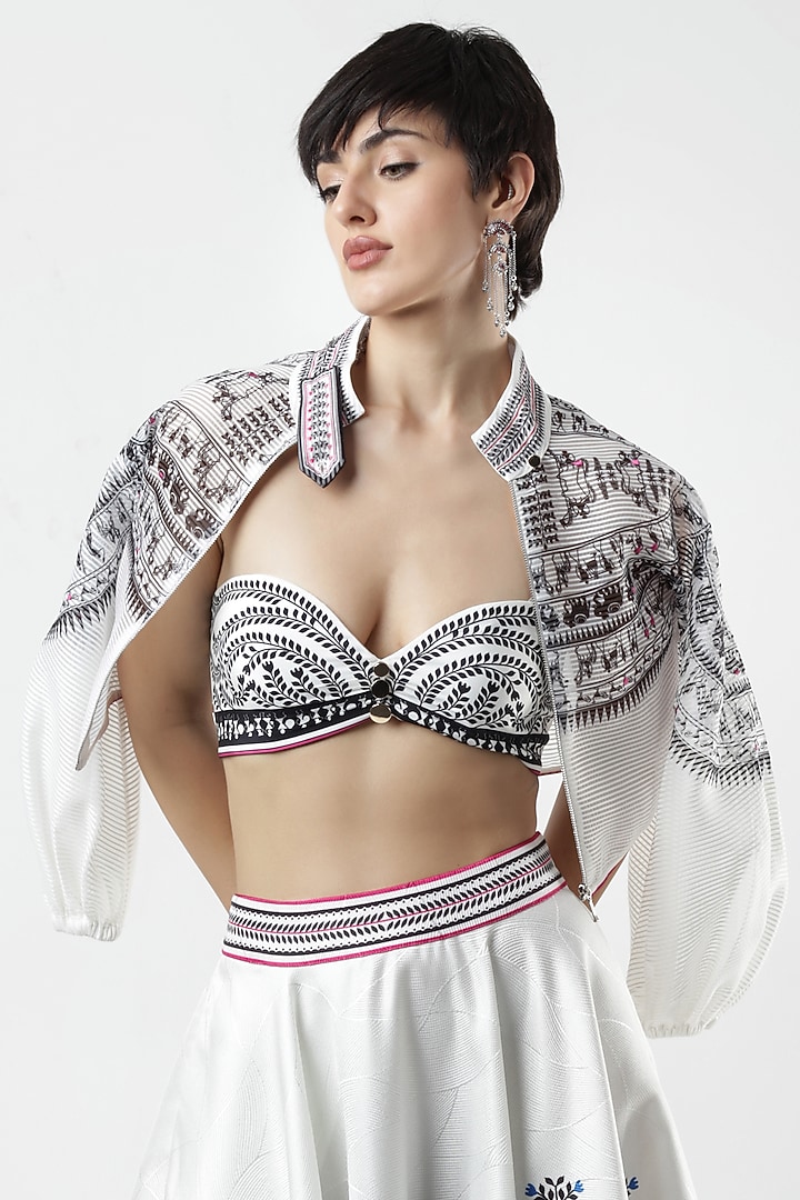 Ivory & Black Crepe Printed Bustier by Limerick By Abirr N' Nanki at Pernia's Pop Up Shop