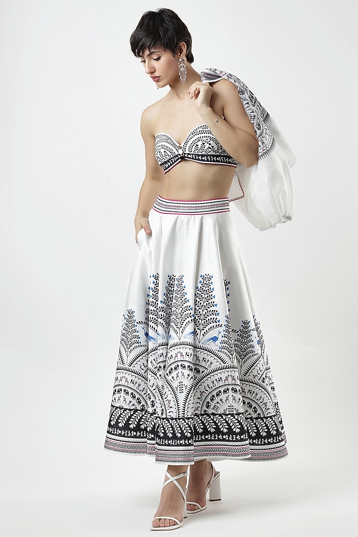 Ivory & Black Crepe Printed Bustier by Limerick By Abirr N' Nanki at Pernia's Pop Up Shop