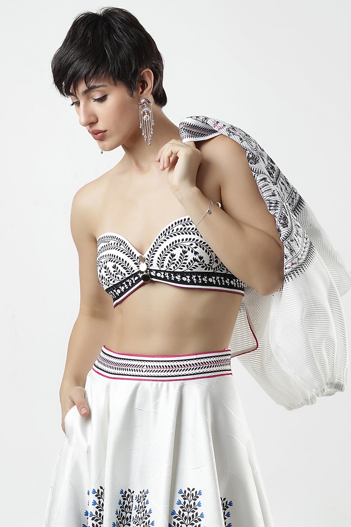 Ivory & Black Crepe Printed Bustier by Limerick By Abirr N' Nanki at Pernia's Pop Up Shop