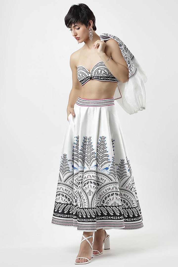 Ivory & Black Striped Organza Printed Jacket by Limerick By Abirr N' Nanki at Pernia's Pop Up Shop
