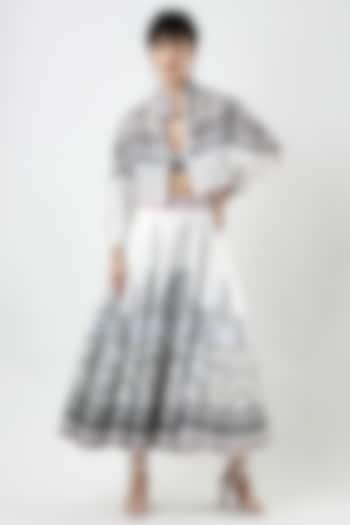 Ivory & Black Textured Satin Printed Midi Skirt by Limerick By Abirr N' Nanki at Pernia's Pop Up Shop